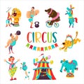 Circus clipart. Circus artists and trained animals. Royalty Free Stock Photo