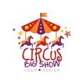 Circus big show logo design, carnival, festive, show label, badge, design element with carousel can be used for flyear Royalty Free Stock Photo