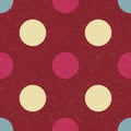 Circus carnival retro vintage polka dot seamless pattern. Colorful circles on background. Textured old fashioned retro graphic