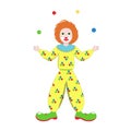 A circus cartoon clown smiles and juggles balls. Royalty Free Stock Photo