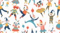 Colorful Circus Characters Seamless Pattern Design for Festive Projects Royalty Free Stock Photo