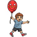 Circus Child with a Clown Balloon Cartoon Clipart