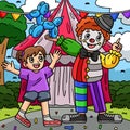 Circus Child and Clown Colored Cartoon