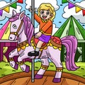 Circus Child on Horse Colored Cartoon Illustration