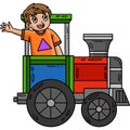 Circus Child in Train Cartoon Colored Clipart