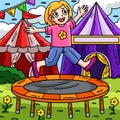 Circus Child and Trampoline Colored Cartoon