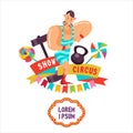 Circus clipart. Circus strongman shows his strong muscles.