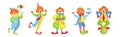 Circus Clown Character in Jester Costume with Nose Vector Set Royalty Free Stock Photo