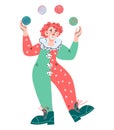 Circus Clown Juggler Cartoon Character In Funny Scenic Costume, Vector Isolated.