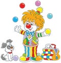 Circus clown juggling with color balls