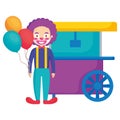 Circus clown with pop corn cart and balloons Royalty Free Stock Photo