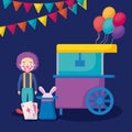 Circus clown with pop corn cart Royalty Free Stock Photo