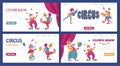 Circus and clown show advertising landing pages set, cartoon flat vector illustration. Royalty Free Stock Photo