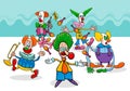 Circus clowns cartoon characters group