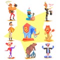 Circus collection with carnival, fun fair, vector