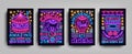 Circus collection of posters design templates neon style. Circus set of neon signs, tent, elephant, amusement park Royalty Free Stock Photo