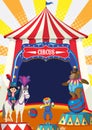 Circus dome tent with animal performer on white background