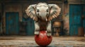 A circus elephant balancing on a ball Royalty Free Stock Photo
