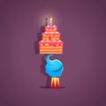 Circus elephant with a birthday cake - vector