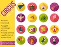 Circus entertainment icons set. Flat style design Royalty Free Stock Photo