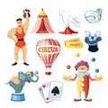 Circus entertainment icons set. Flat style design. Vector illustration. Royalty Free Stock Photo
