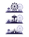 Circus festival fair set scenarios of blue and white colors