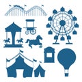 Circus and festival set of blue silhouettes cartoons