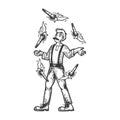 Circus fire juggler performer engraving vector