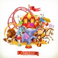 Circus, funny animals. 3d vector