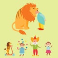 Circus funny animals set of vector icons cheerful zoo entertainment collection Royalty Free Stock Photo