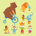 Circus funny animals set of vector icons cheerful zoo entertainment collection juggler pets magician performer carnival Royalty Free Stock Photo