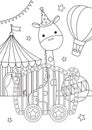 Coloring page outline of cute giraffe in front of circus tent Royalty Free Stock Photo