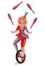 Circus girl juggler on a unicycle