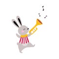 Circus Hare Animal Walking and Playing Trumpet Performing Trick Vector Illustration