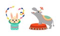 Circus Hippopotamus and Hare Animal Performing Trick Vector Set