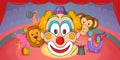 Circus horizontal banner clown, cartoon style