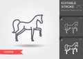 Circus horse. Line icon with editable stroke with shadow