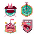 Circus icons vector set of clown, magic hat and rabbit
