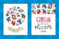 Circus invitation card templates set. Carnival magic show flyer hand drawn vector Royalty Free Stock Photo