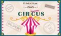 Circus invitation with a tent. Big show. Amazing show. The best show. Tickets.