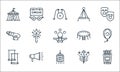 circus line icons. linear set. quality vector line set such as french fries, microphone, trapeze, fireworks, megaphone, human