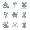 circus line icons. linear set. quality vector line set such as master of ceremonies, bow tie, magician, magic show, ice cream,