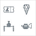 circus line icons. linear set. quality vector line set such as trumpet, balancing, ice cream