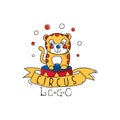 Circus logo, emblem with funny tiger for amusement park, festival, party, creative template of flyear, posters, cover