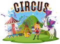 Circus logo with magician girl and horse performance