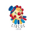 Circus logo original design, creative badge with funny clown can be used for flyear, posters, cover, banner, invitation Royalty Free Stock Photo