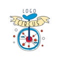 Circus logo original design, creative badge with unicycle can be used for flyear, posters, cover, banner, invitation Royalty Free Stock Photo