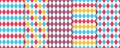 Circus lozenge seamless patterns. Harlequin bright backgrounds. Vector illustration