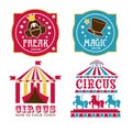 Circus and magic show banners with tents or horse carousel