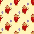 Circus cartoon monkey character animal wild zoo party balloon ape chimpanzee vector illustration seamless pattern Royalty Free Stock Photo